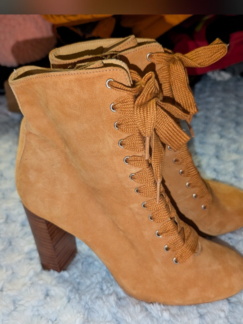 Sézane Alicia Cognac Suede Lace Up Block Heel Ankle Boots EU 36 / US 6